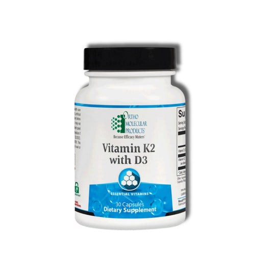 Vitamin K2 with D3 by Ortho Molecular Products (30 Capsules)Front side