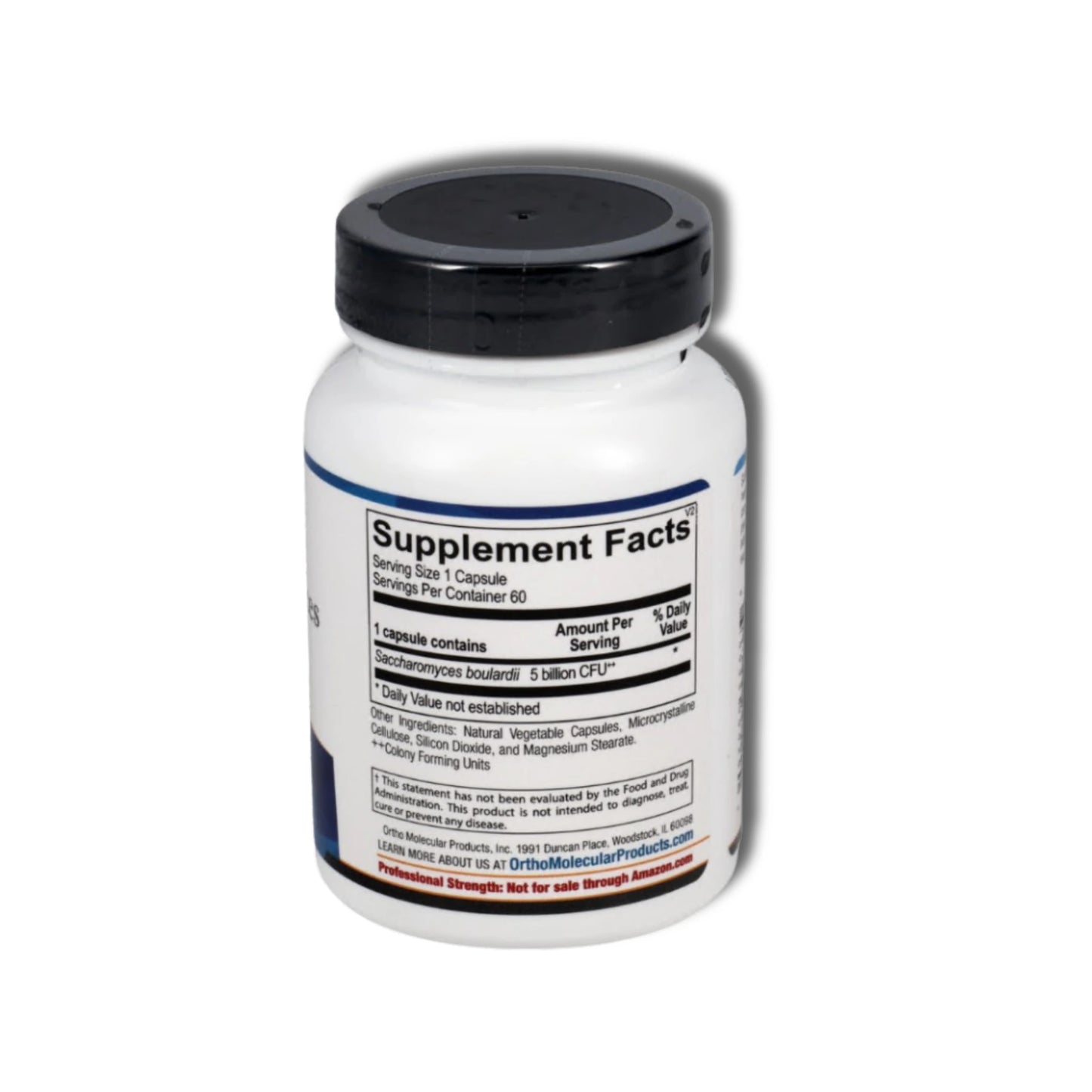 Saccharomyces Boulardii by Ortho Molecular Products (60 Capsules)Suppliment facts written in bottle