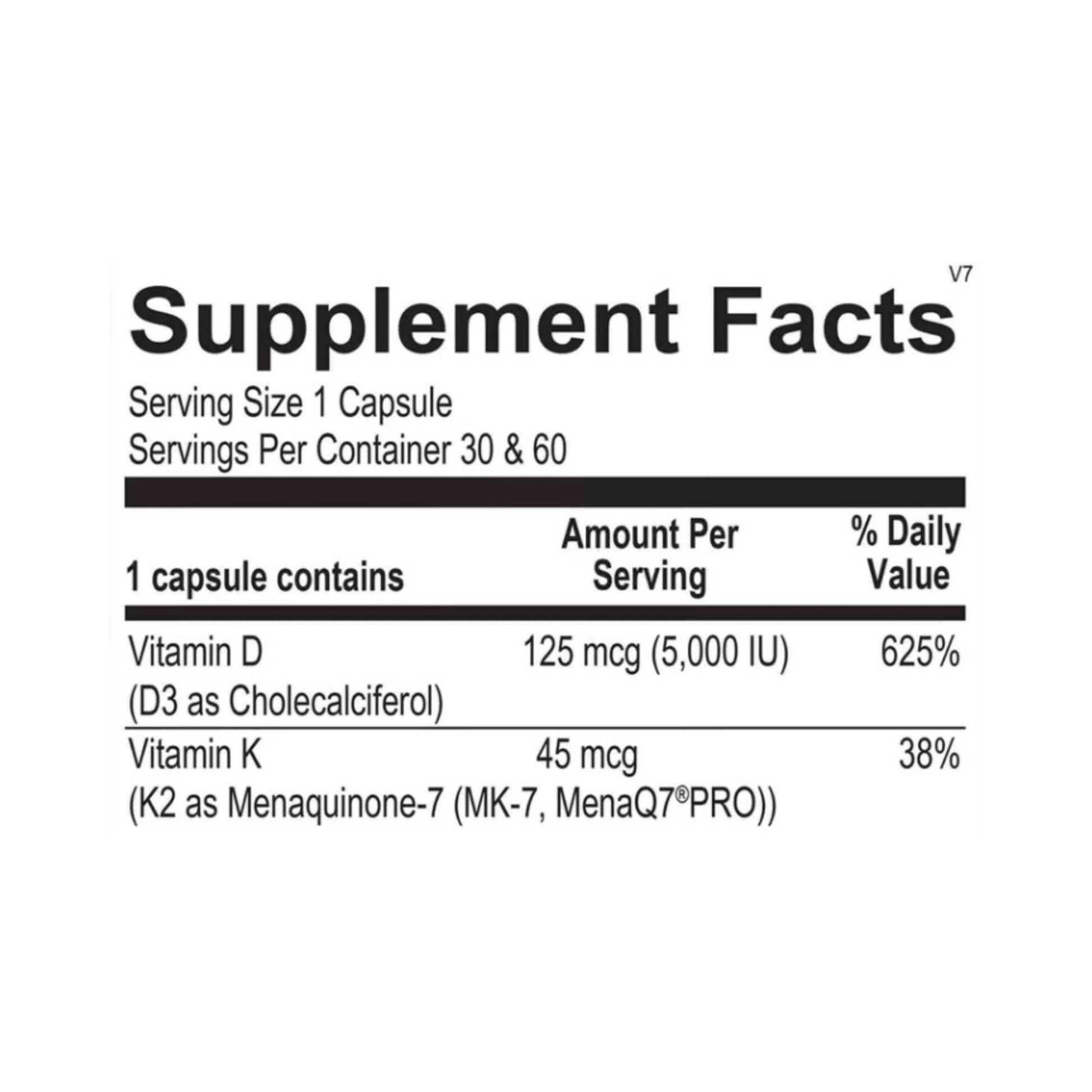 Vitamin K2 with D3 by Ortho Molecular Products (30 Capsules)Suppliment facts 
