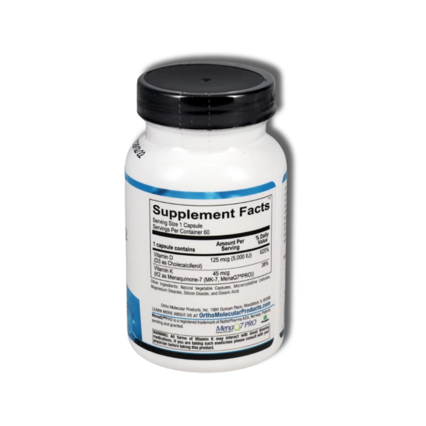 Vitamin K2 with D3 by Ortho Molecular Products (60 Capsules)Suppliment facts written in bottle