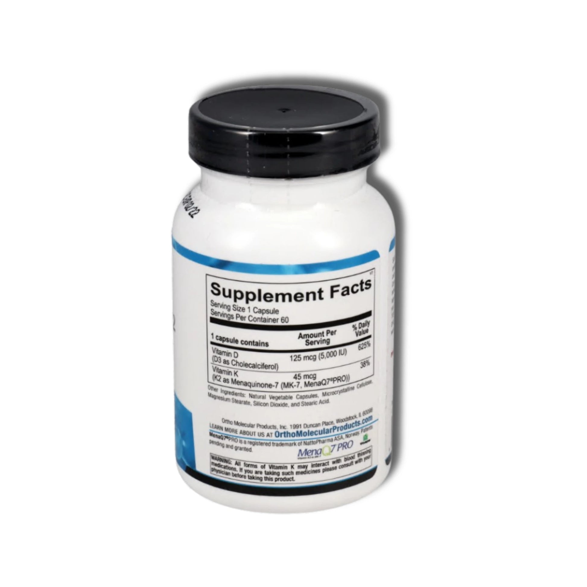 Vitamin K2 with D3 by Ortho Molecular Products (60 Capsules)Suppliment facts written in bottle