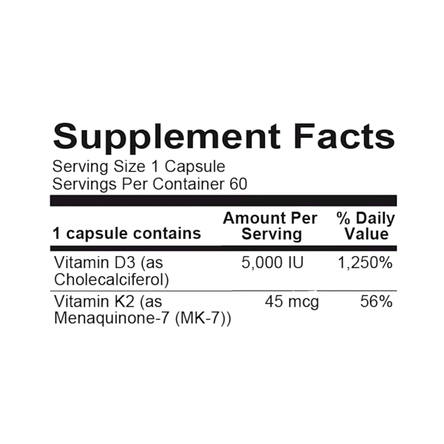 Vitamin K2 with D3 by Ortho Molecular Products (60 Capsules)Suppliment facts