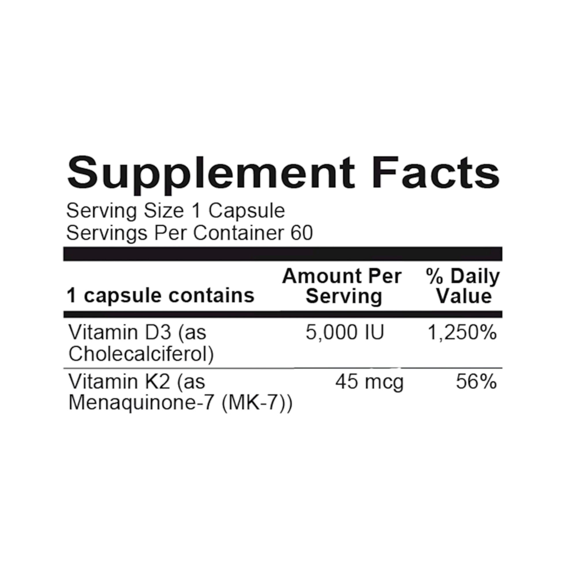 Vitamin K2 with D3 by Ortho Molecular Products (60 Capsules)Suppliment facts