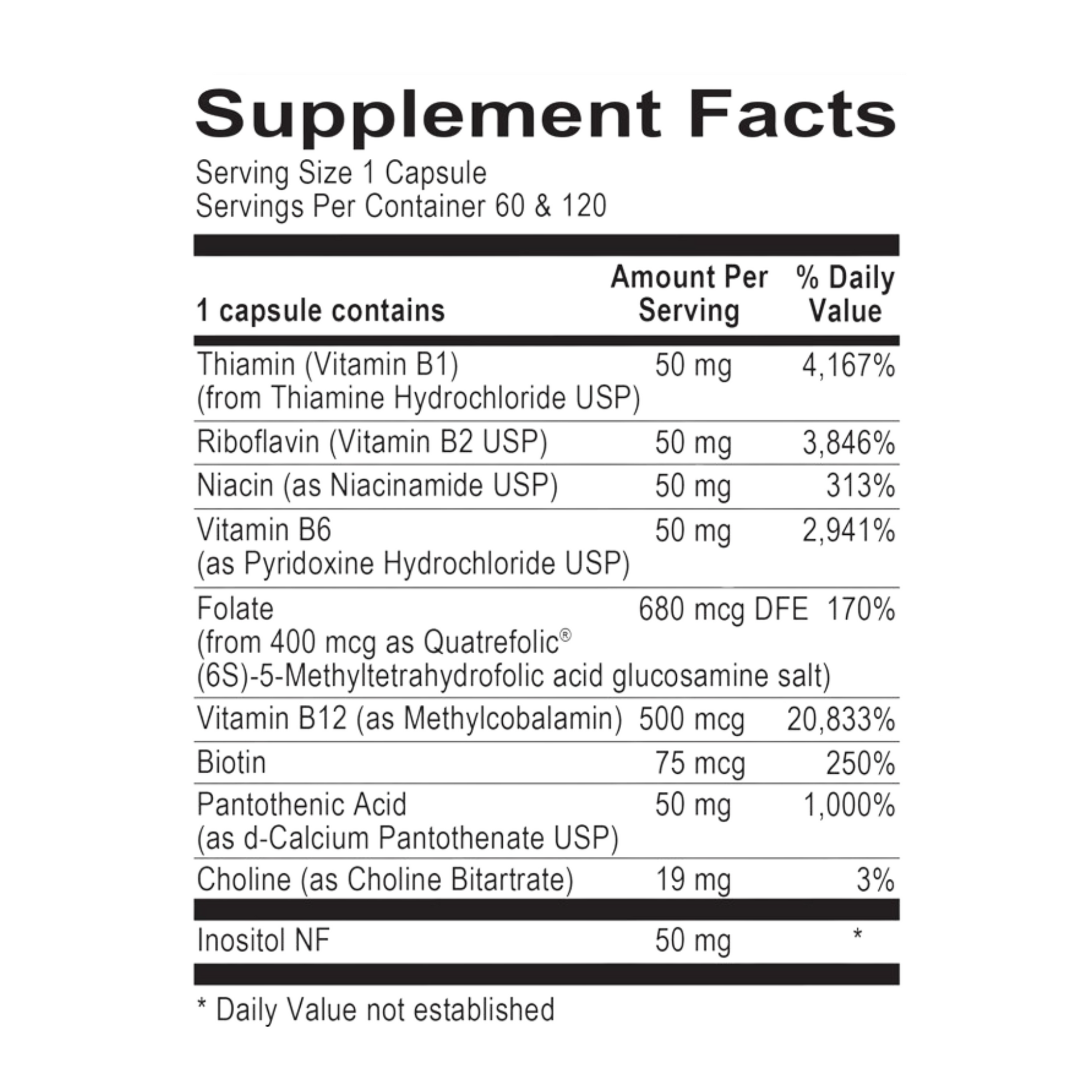 Methyl B Complex by Ortho Molecular Products (60 Capsules)Suppliment facts