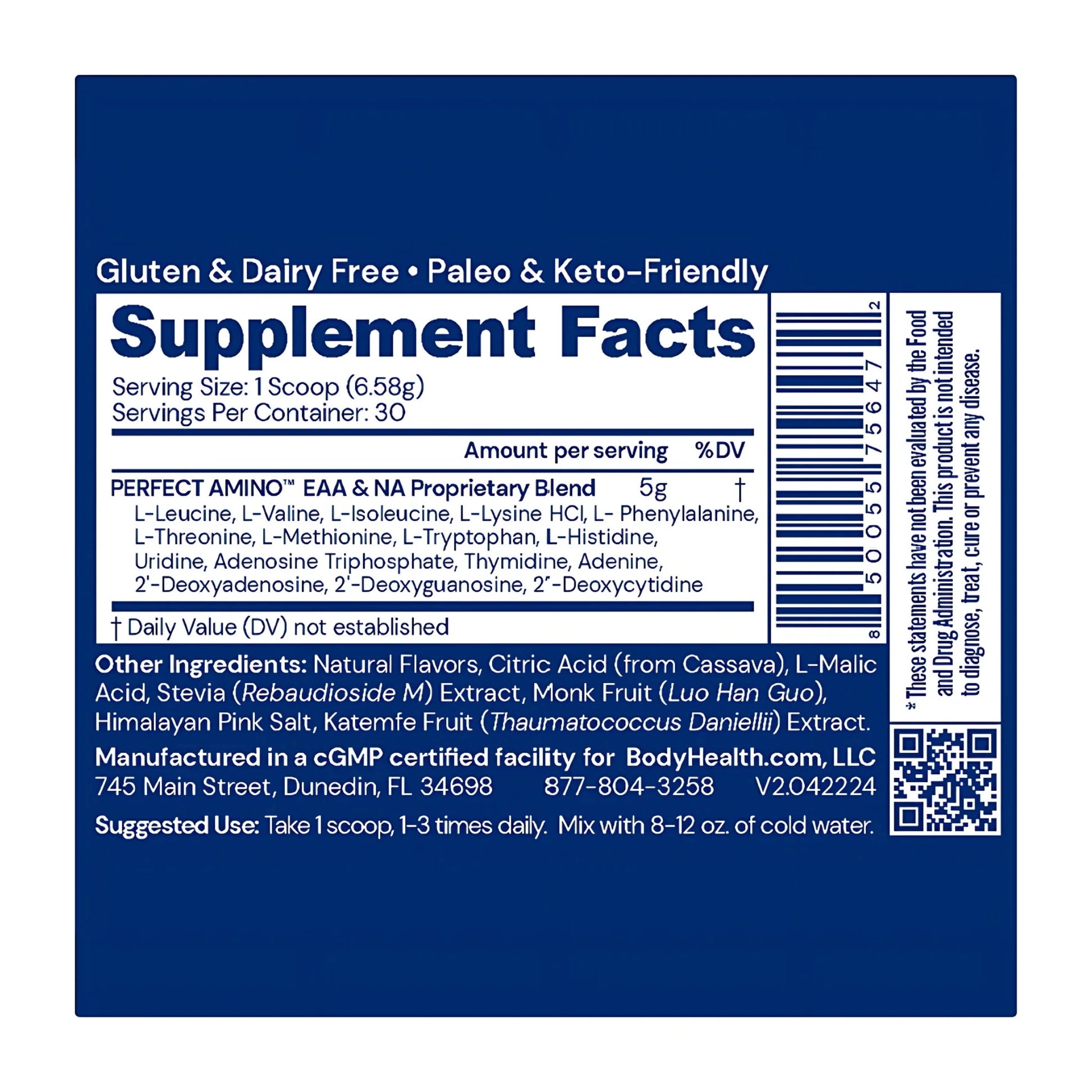 Perfect Amino Powder Mixed Berry by BodyHealth Suppliment facts
