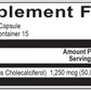 Supplement facts label for a vitamin D supplement with serving size, servings per container, and vitamin D content.