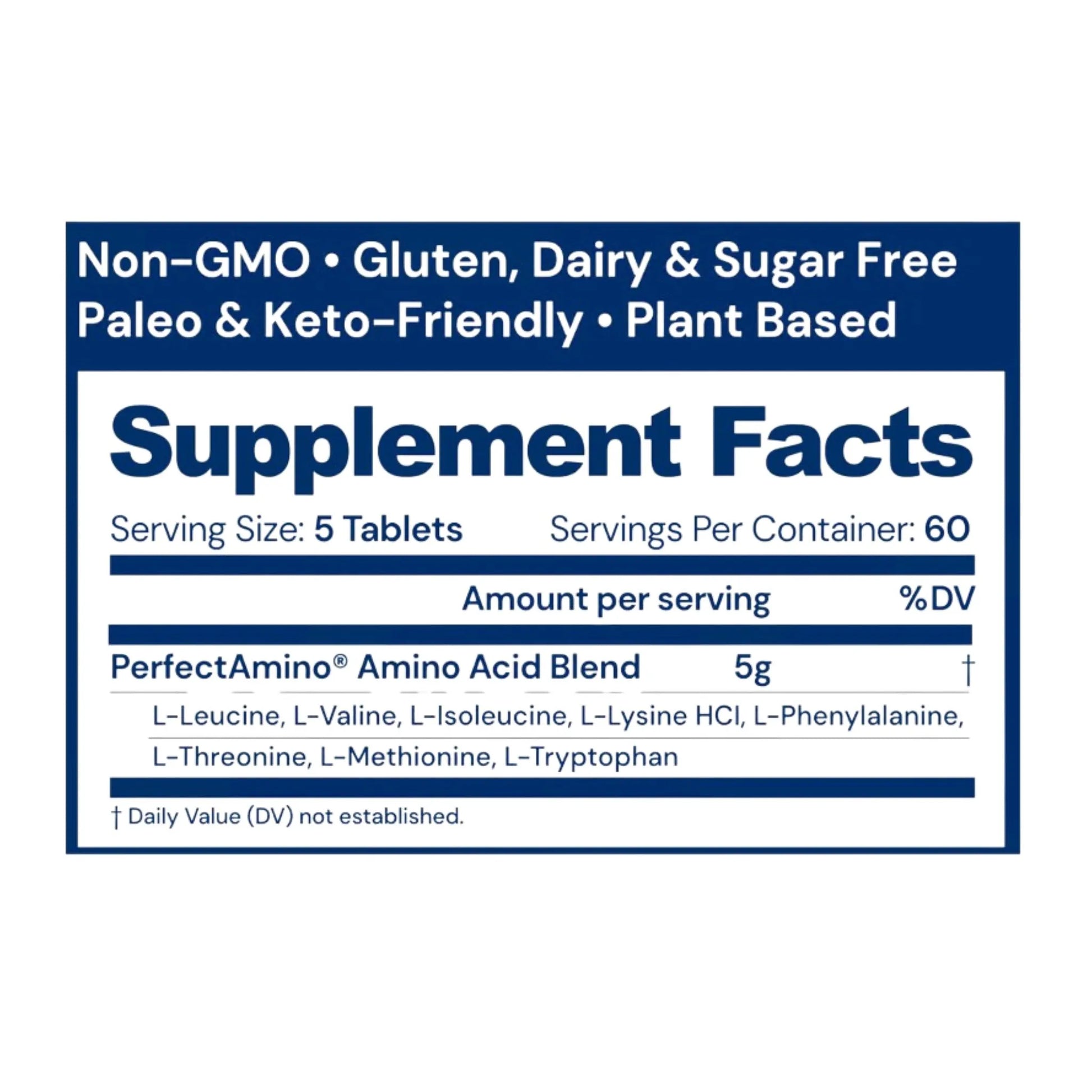 Supplement facts – Perfect Amino 300 tablets by BodyHealth